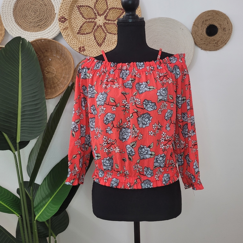 Flowers print off shoulder top- Medium